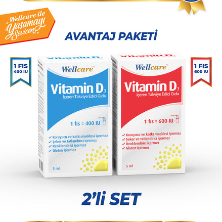 Wellcare D3 Vitamini 2'li Set - Vitamin D3 400 IU 5 ML & Vitamin D3 600  IU 5 ML