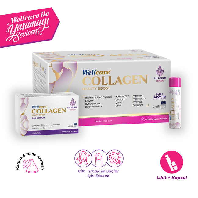 Wellcare Collagen Beauty Boost  Likit Karpuz Nane Aromalı 5.500 mg - 30 Likit Tüp + 30 Kapsül
