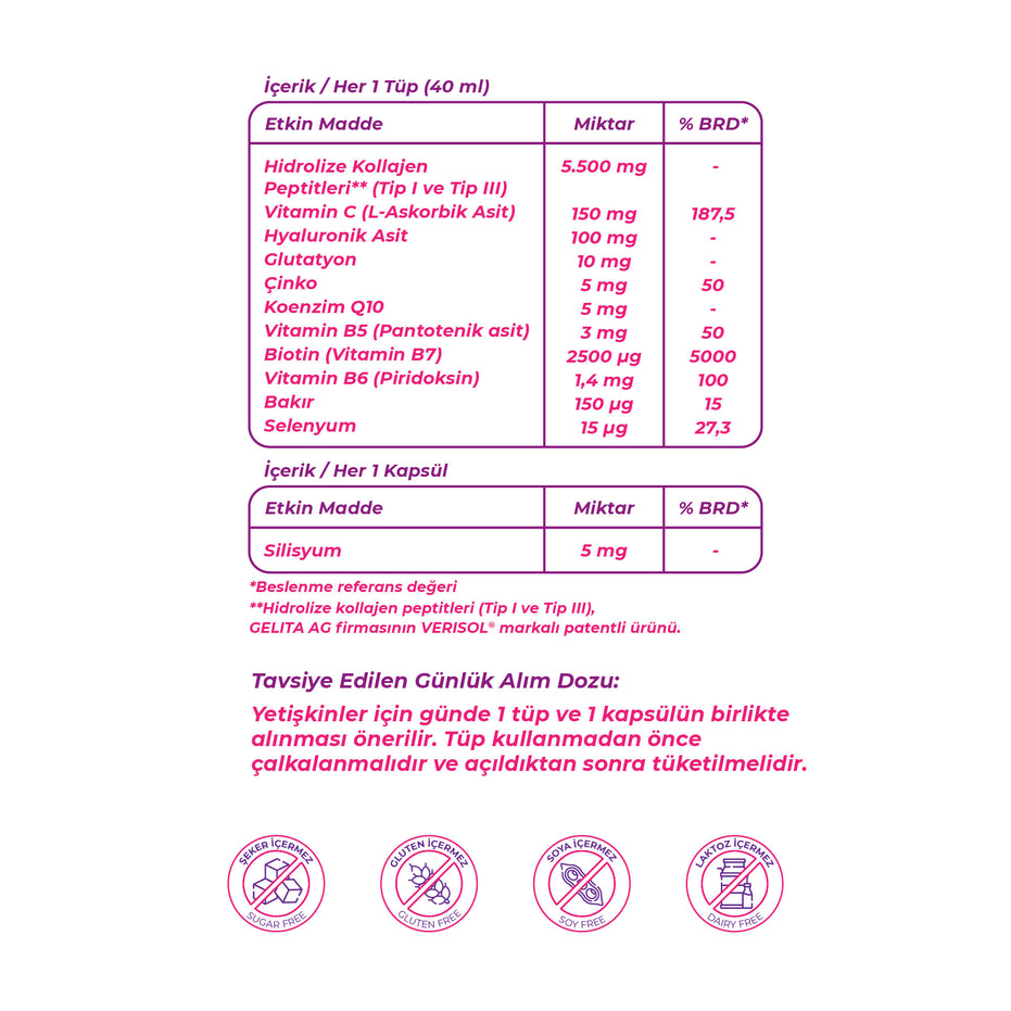 Wellcare Collagen Beauty Boost Likit Frenk Üzümü Portakal Aromalı 5.500 mg  - 30 Likit Tüp + 30 Kapsül