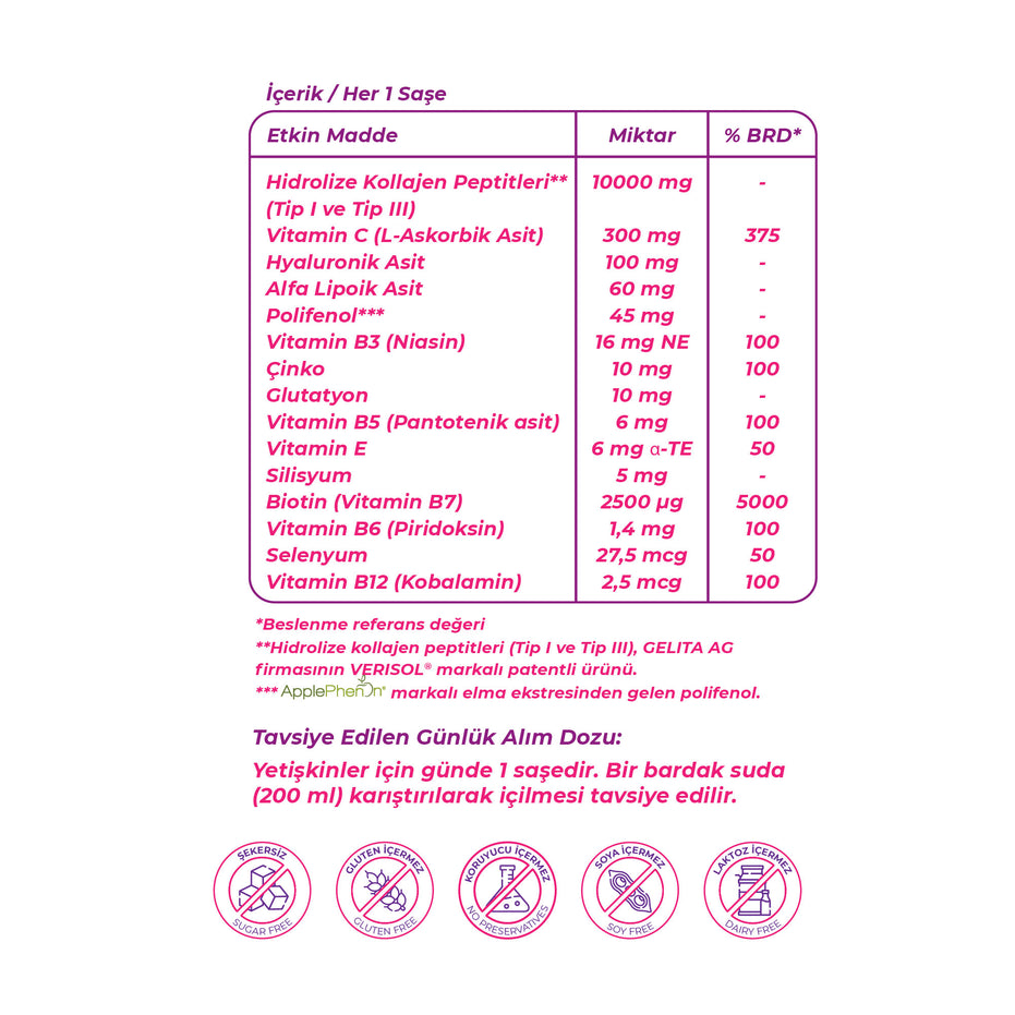 Wellcare Collagen Beauty Boost Plus Saşe Elma Aromalı 10.000 mg - 30 Saşe