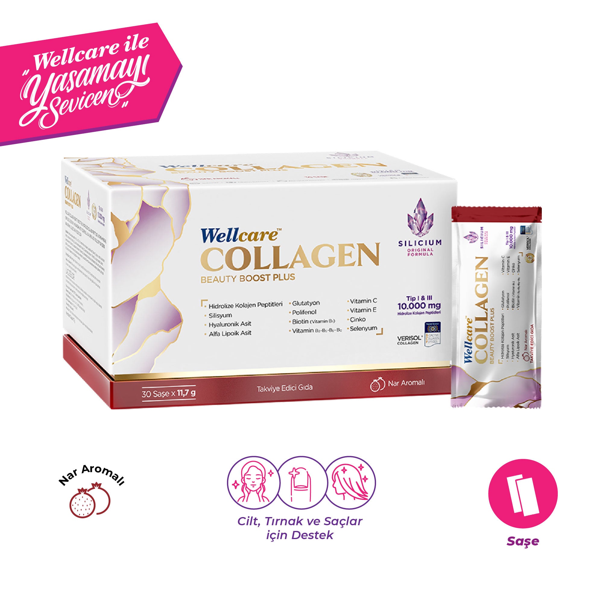 Wellcare Collagen Beauty Boost Plus Saşe Nar Aromalı 10.000 mg - 30 Saşe