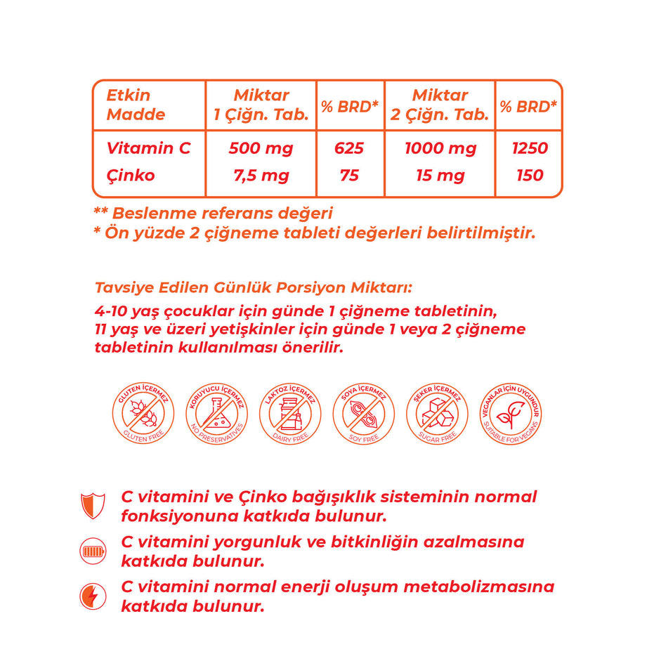 Wellcare Vitamin C & Çinko Çiğneme Tablet - 30 Tablet