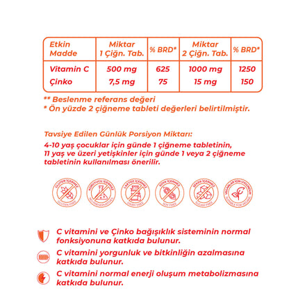 Wellcare Vitamin C & Çinko Çiğneme Tablet - 30 Tablet