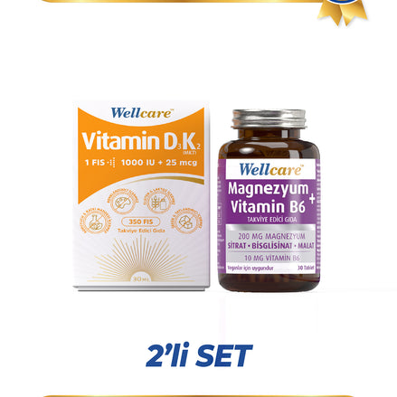 Wellcare 2'li Set - D3 + Vitamin K2 - 30 ML & Magnezyum + Vitamin B6 - 30 Tablet