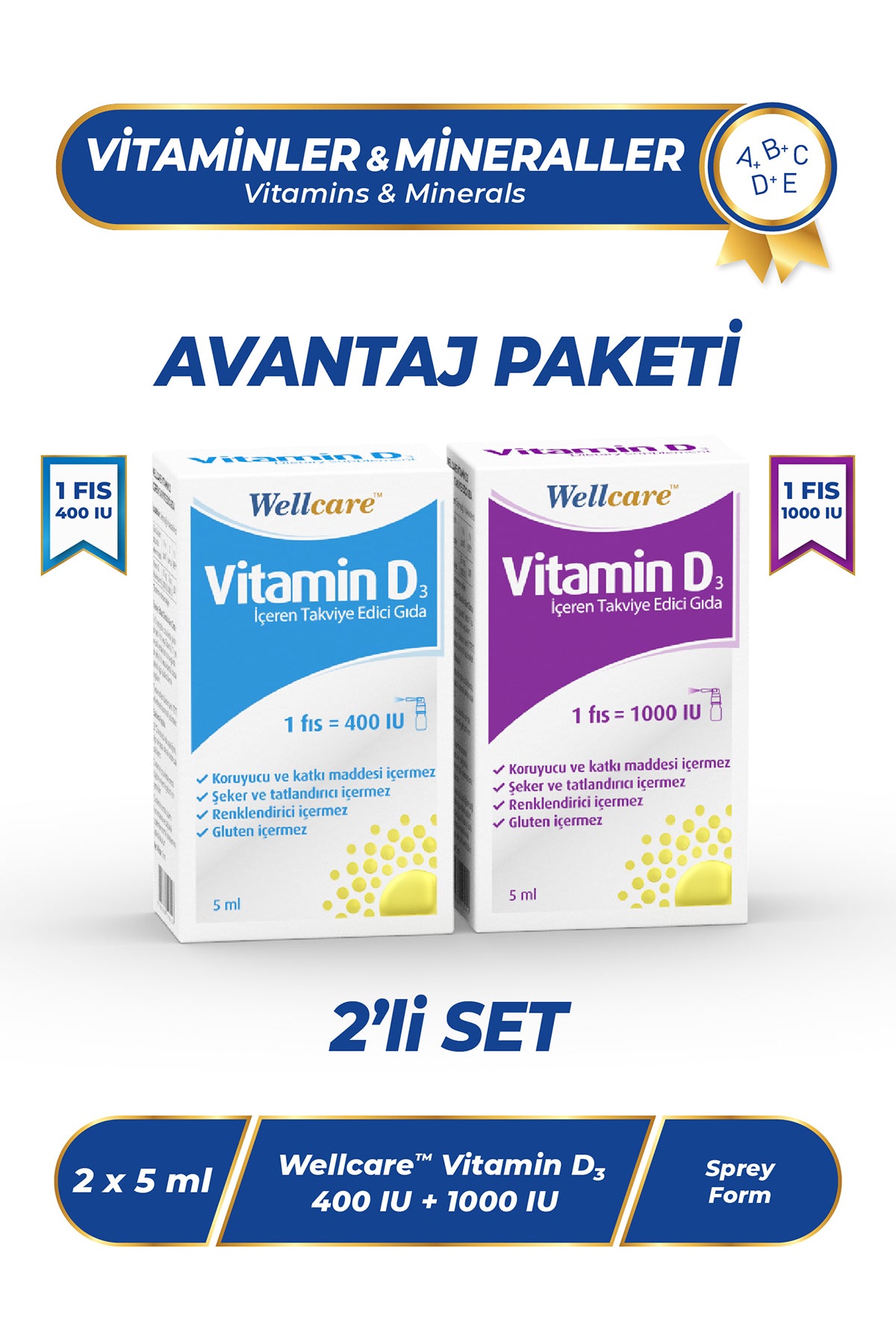 Wellcare D3 Vitamini 2'li Set -Vitamin D3 400 IU 5 ML & Vitamin D3 1000 IU 5 ML