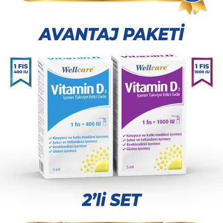 Wellcare D3 Vitamini 2'li Set -Vitamin D3 400 IU 5 ML & Vitamin D3 1000 IU 5 ML