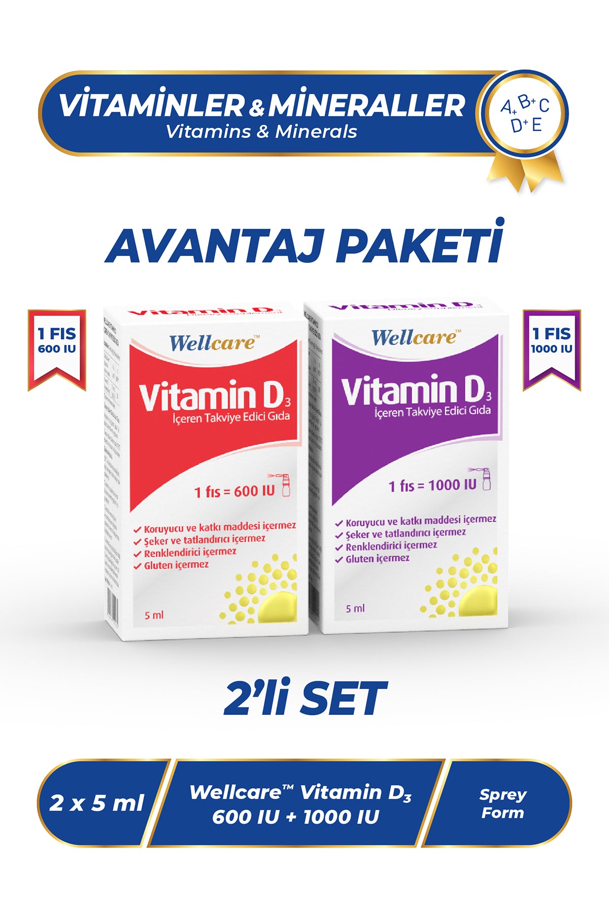 Wellcare D3 Vitamini 2'li Set - Vitamin D3 600 IU 5 ML &Vitamin D₃ 1000 IU 5 ML