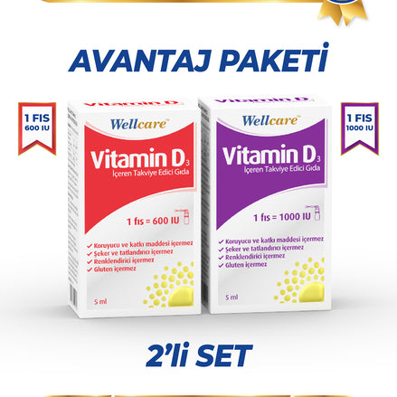 Wellcare D3 Vitamini 2'li Set - Vitamin D3 600 IU 5 ML &Vitamin D₃ 1000 IU 5 ML